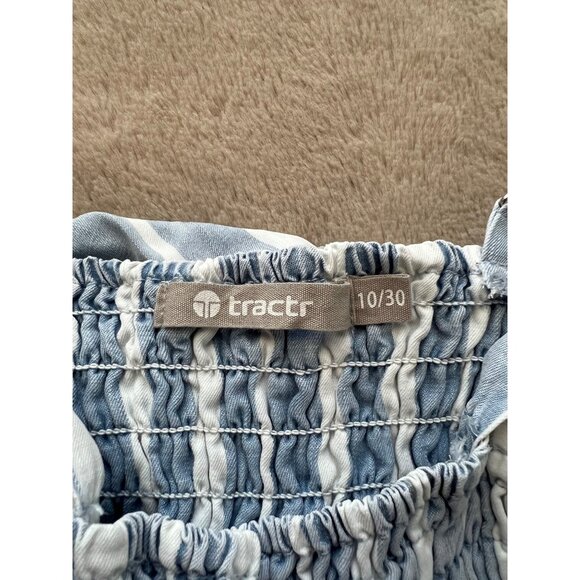 Tractr Blue & White Striped jumpsuit With Smocked Bodice & Adjustable Straps - Picture 4 of 8